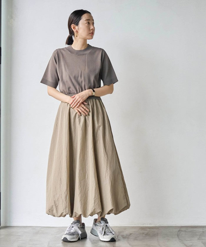 【WEB限定】ニットドッキングバルーンワンピース,BEIGE