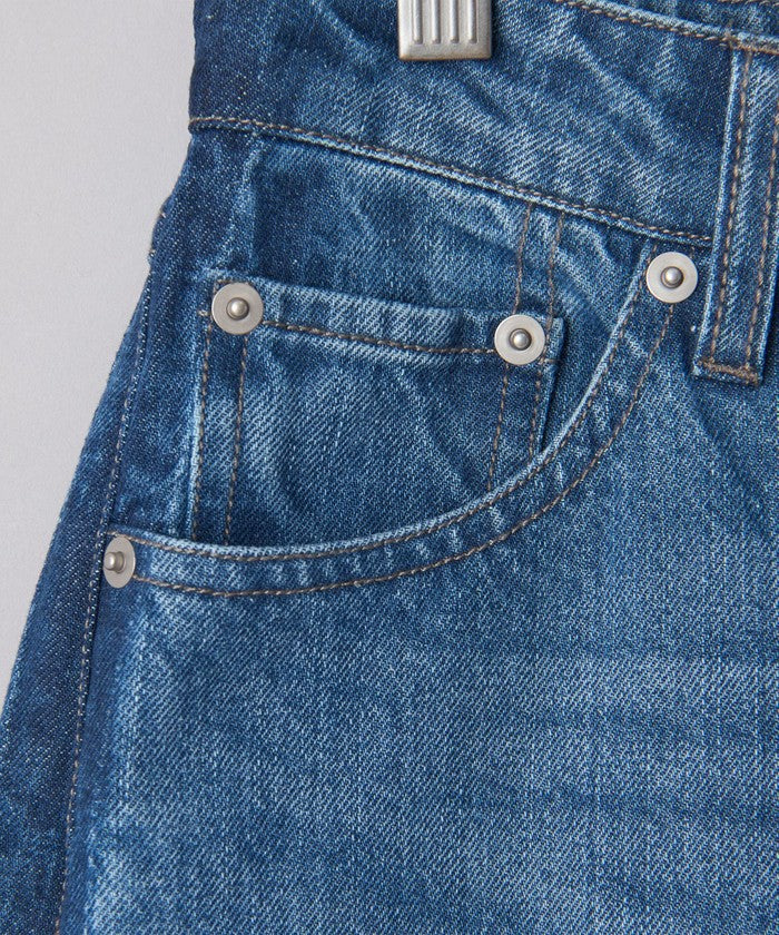 【スタイルアップ叶う】サイドラインカットオフバギーデニムパンツ COBALT