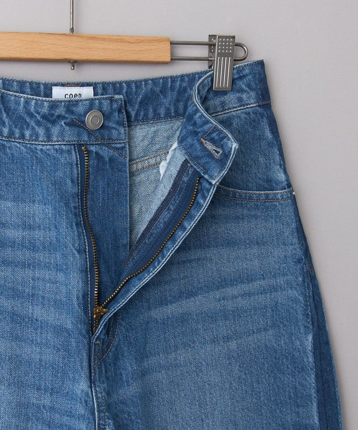 【スタイルアップ叶う】サイドラインカットオフバギーデニムパンツ COBALT
