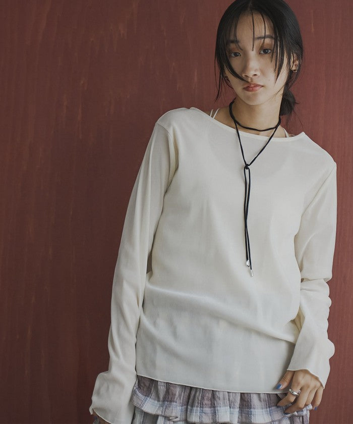 シアーベロアロングスリーブTシャツ,OFF WHITE