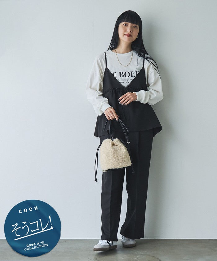 【そうコレ! 井桁弘恵さん着用】ウールライクキャミソールセットアップ,BLACK