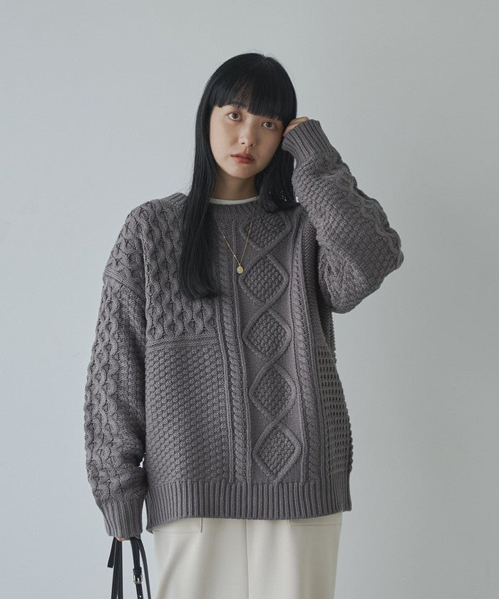 パッチワーククルーネックニット