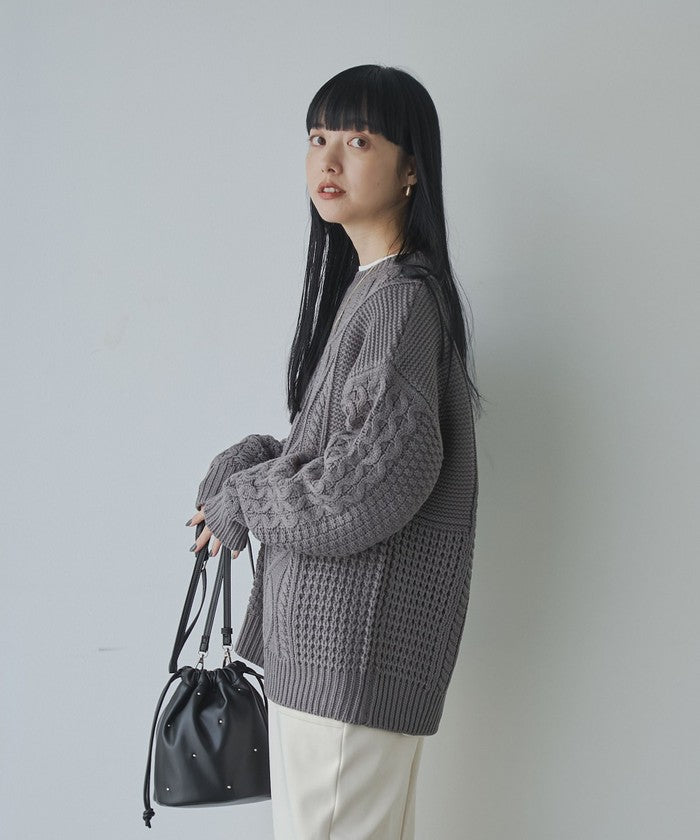 パッチワーククルーネックニット