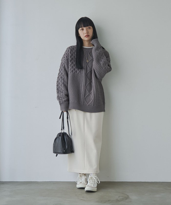 パッチワーククルーネックニット