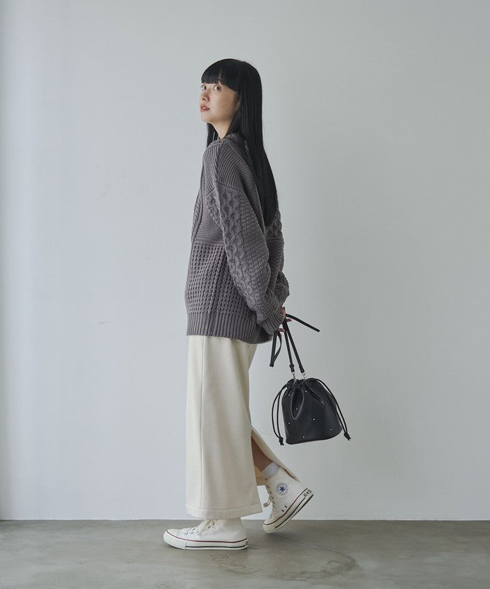 パッチワーククルーネックニット