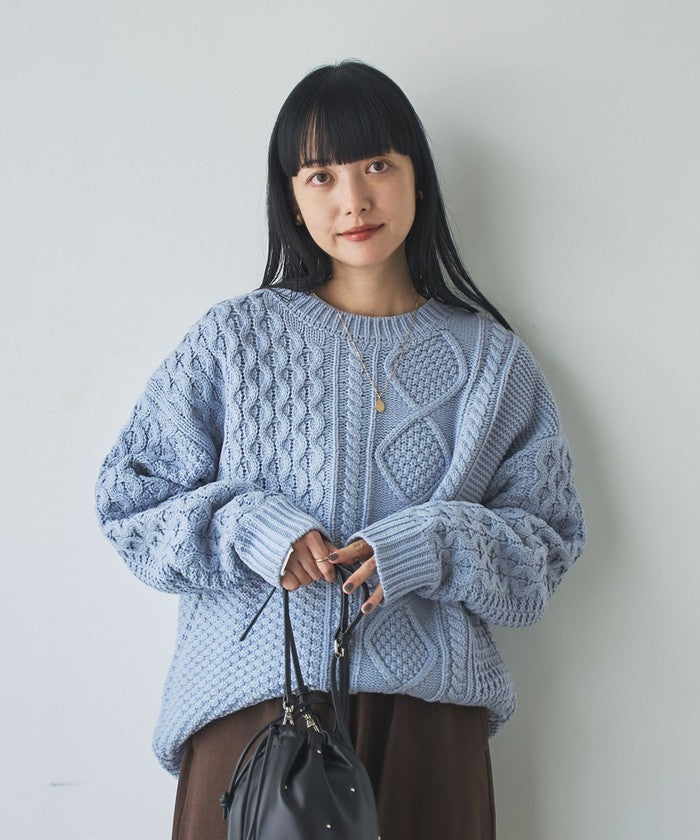 パッチワーククルーネックニット