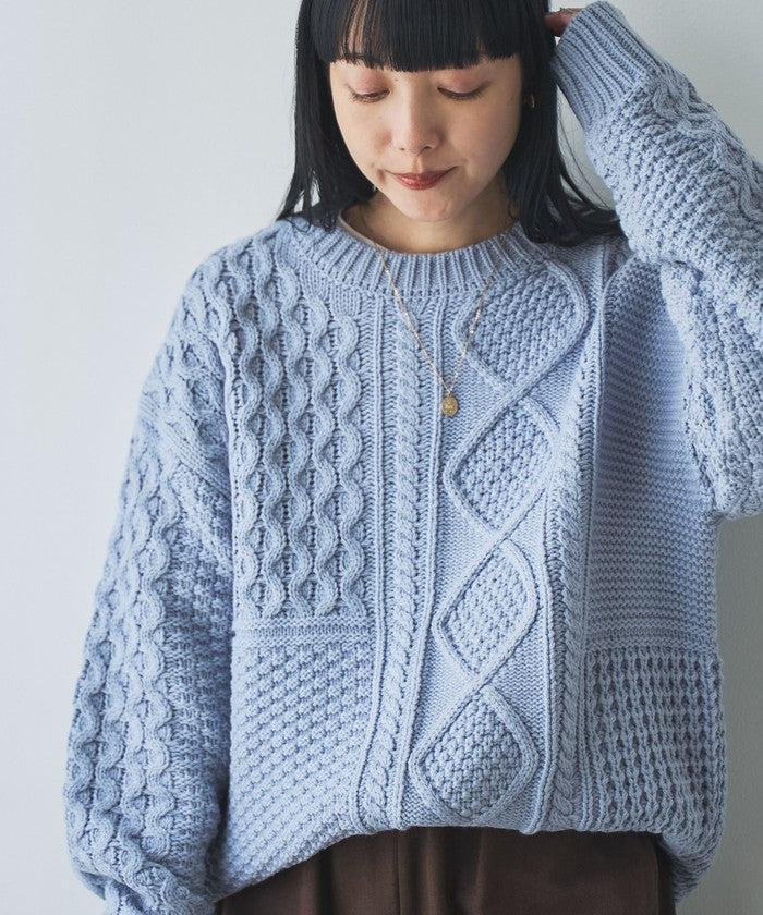 パッチワーククルーネックニット