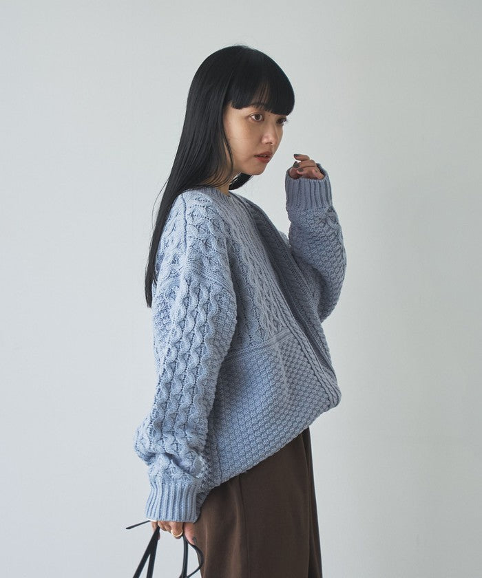 パッチワーククルーネックニット