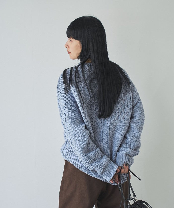 パッチワーククルーネックニット