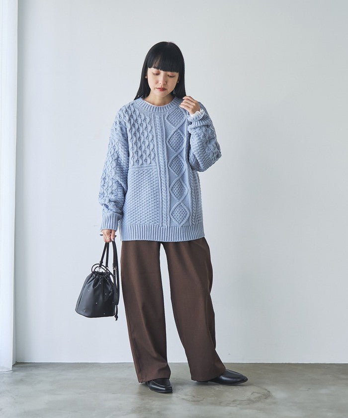 パッチワーククルーネックニット