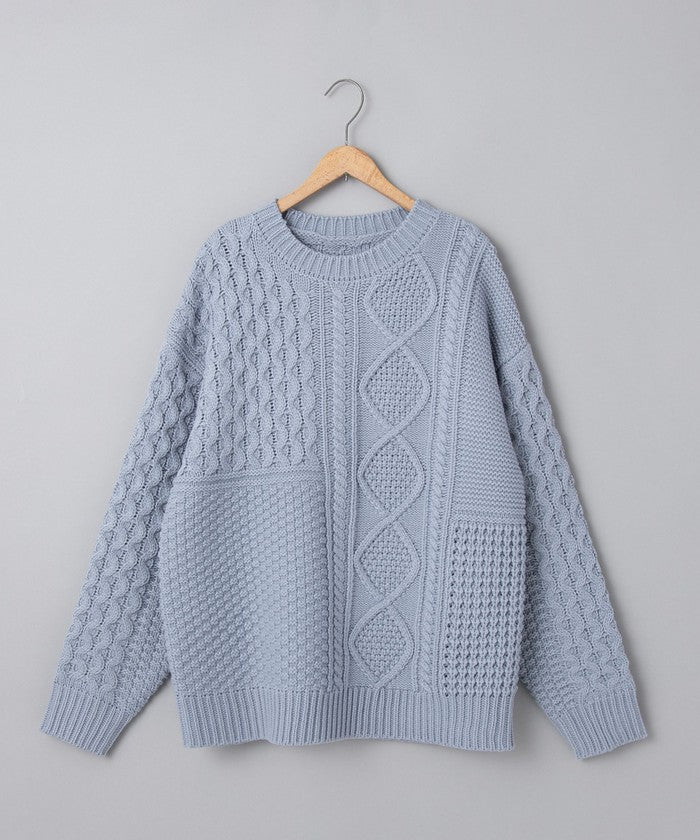 パッチワーククルーネックニット