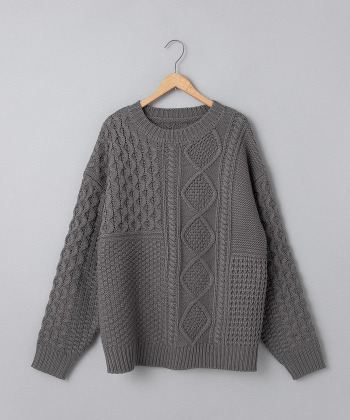 パッチワーククルーネックニット