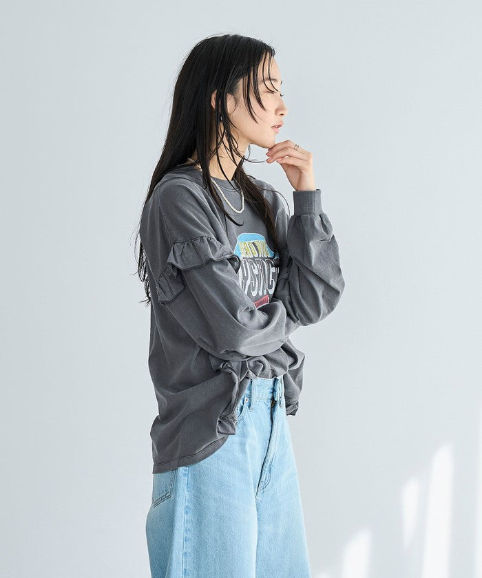 フハク ドッキング フリル袖 ロングスリーブTシャツ