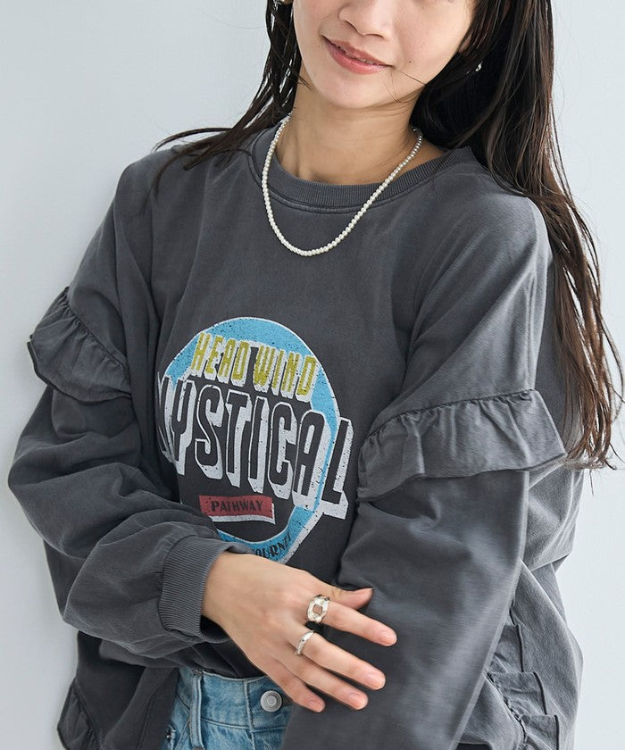 フハク ドッキング フリル袖 ロングスリーブTシャツ