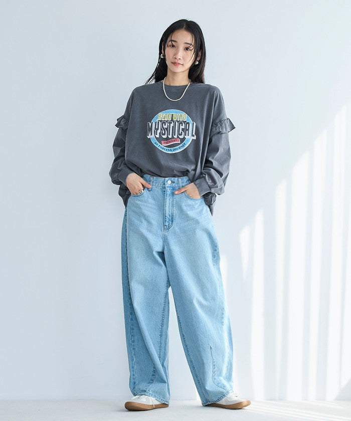 フハク ドッキング フリル袖 ロングスリーブTシャツ