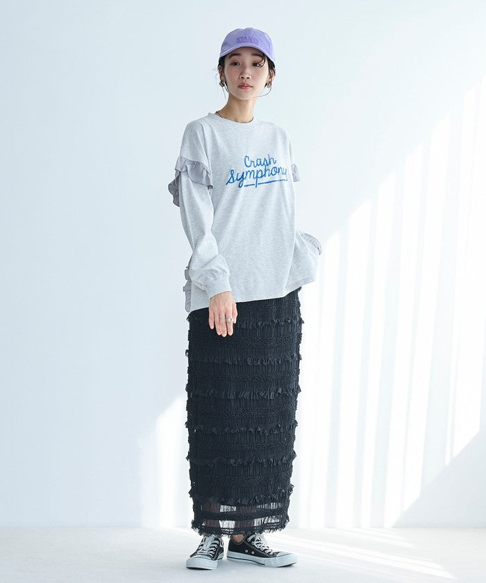 フハク ドッキング フリル袖 ロングスリーブTシャツ