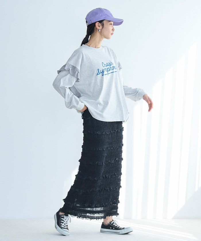フハク ドッキング フリル袖 ロングスリーブTシャツ