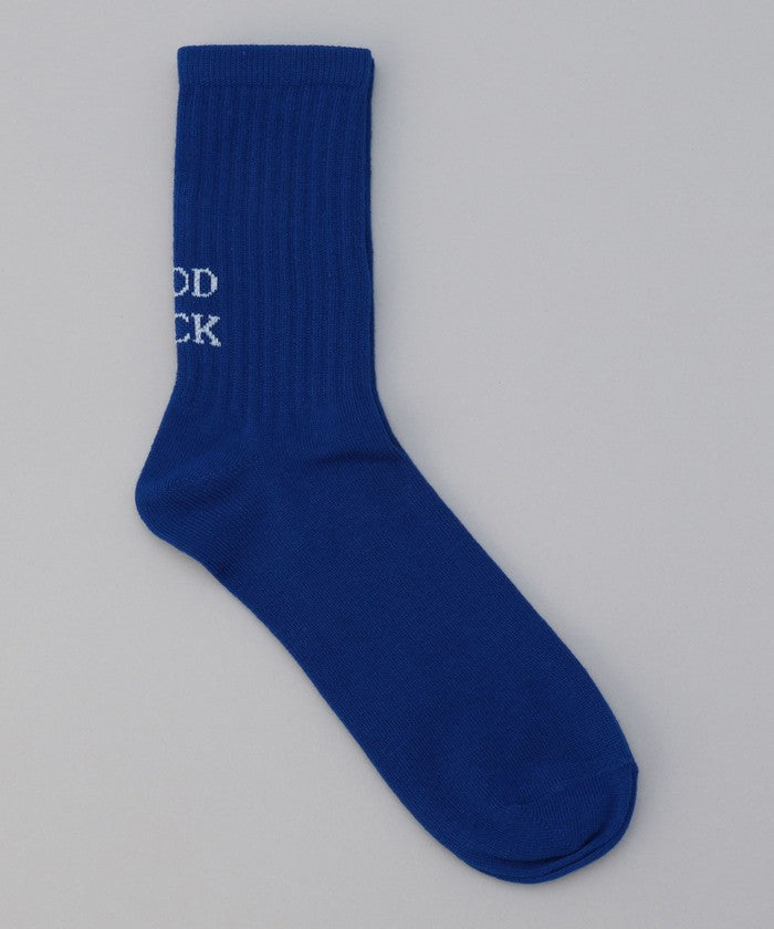ロゴ刺繍 ジャガード クルーリブソックス COBALT