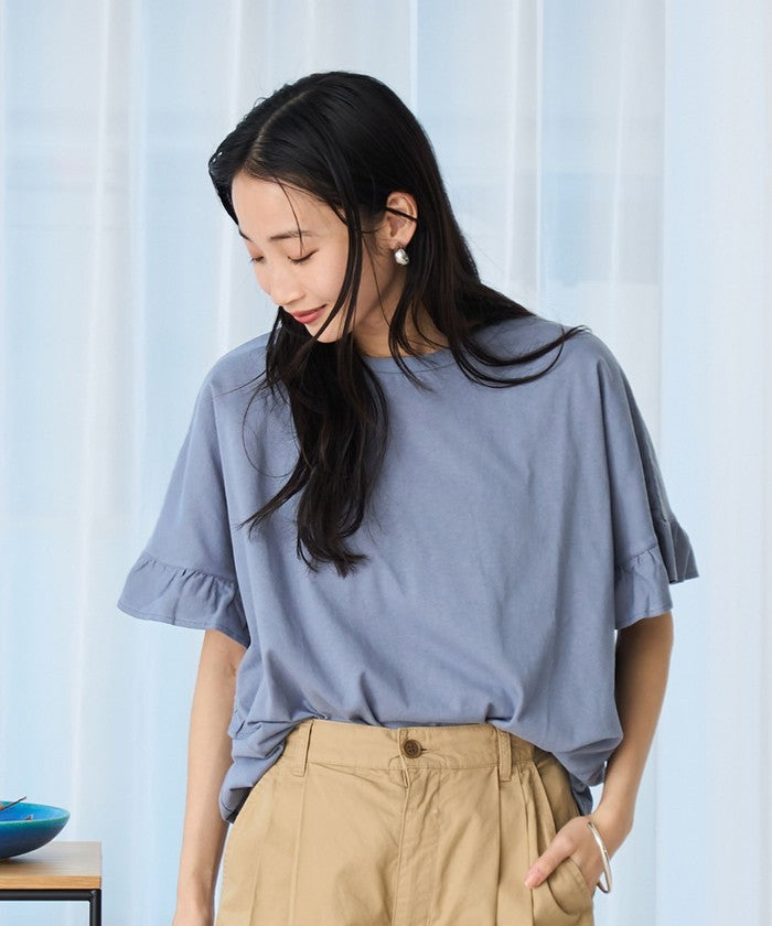 エマール検証済み【UVカット・接触冷感】WELLTECT USAコットン フリルスリーブプルオーバー BLACK