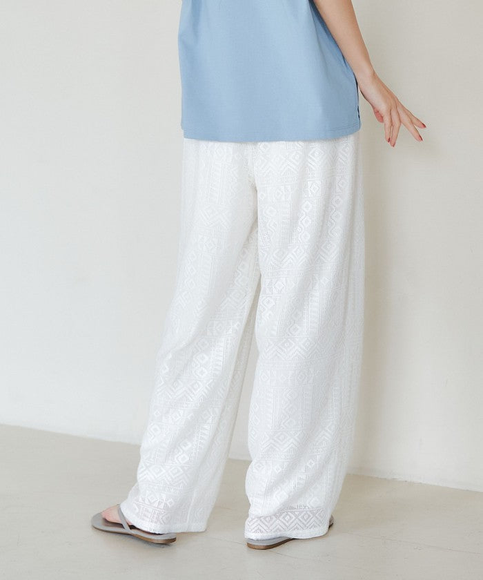 オリエンタル柄レースイージーワイドパンツ OFF WHITE