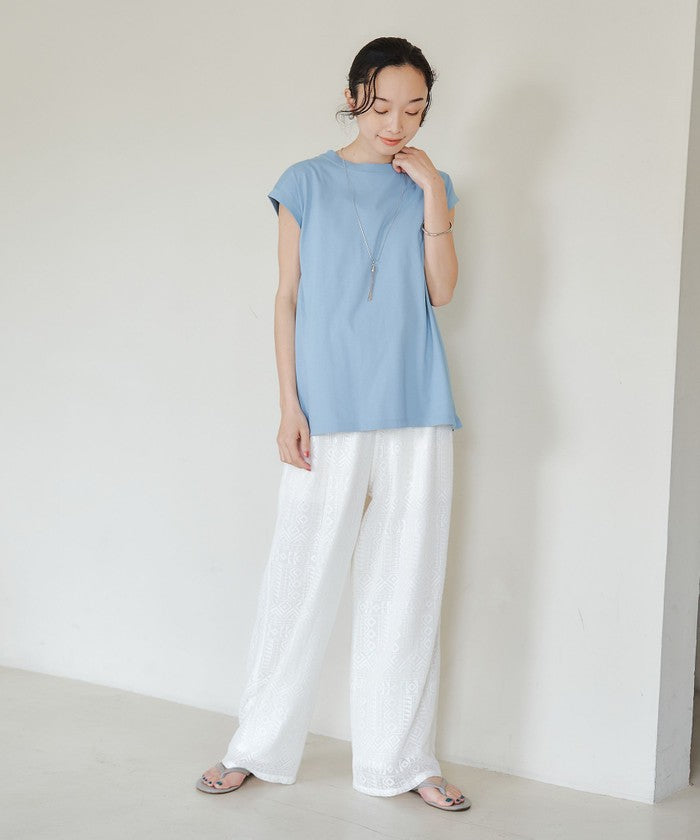 オリエンタル柄レースイージーワイドパンツ OFF WHITE