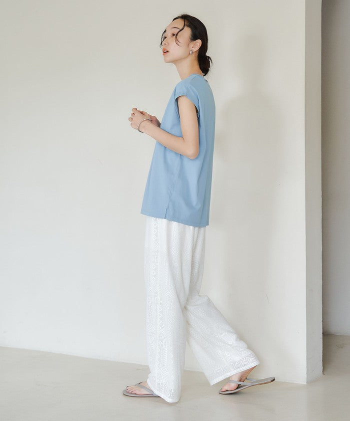 オリエンタル柄レースイージーワイドパンツ OFF WHITE