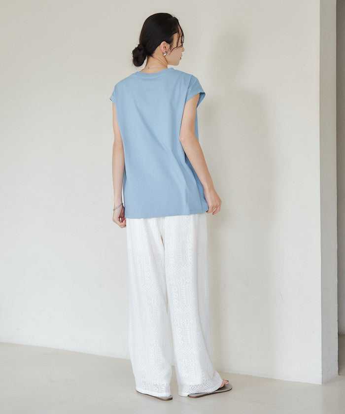 オリエンタル柄レースイージーワイドパンツ OFF WHITE