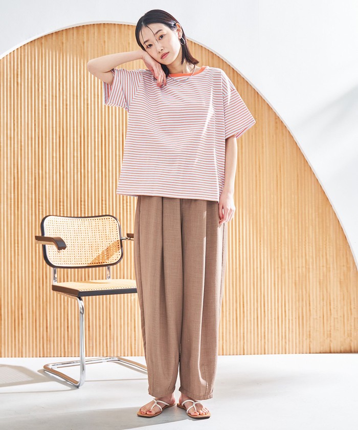 コットンレトロボーダー半袖シャツ LT.PINK