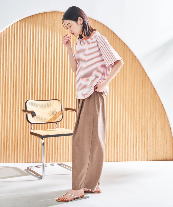 コットンレトロボーダー半袖シャツ LT.PINK