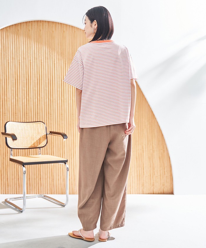 コットンレトロボーダー半袖シャツ LT.PINK