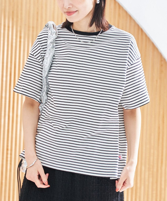 コットンレトロボーダー半袖シャツ WHITE