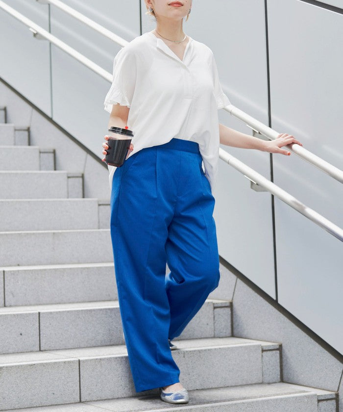 【接触冷感】袖フリルスキッパーブラウス OFF WHITE