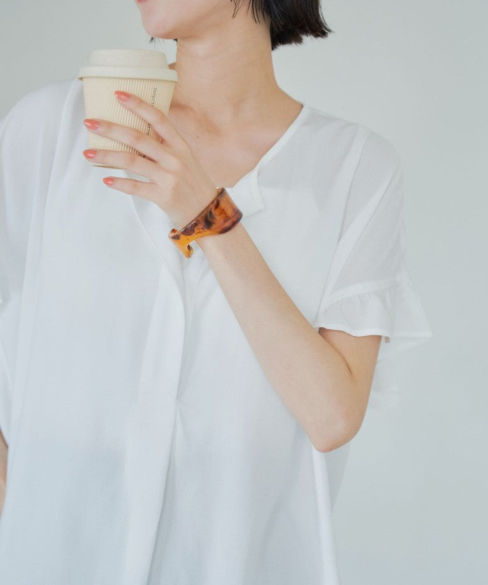 【接触冷感】袖フリルスキッパーブラウス OFF WHITE
