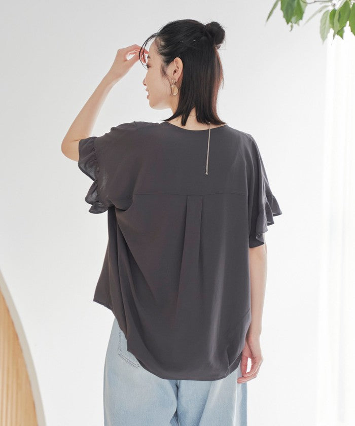 【接触冷感】袖フリルスキッパーブラウス OFF WHITE