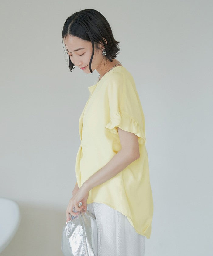 【接触冷感】袖フリルスキッパーブラウス OFF WHITE