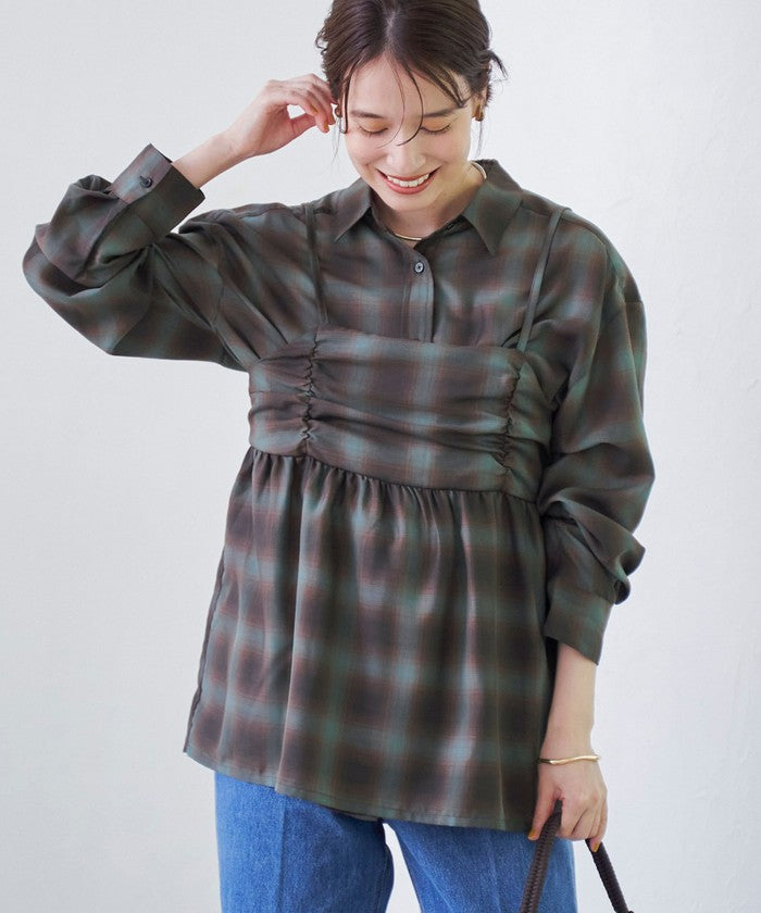 コーエン coen シアーオンブレチェックギャザーキャミソール （NAVY） NAVY