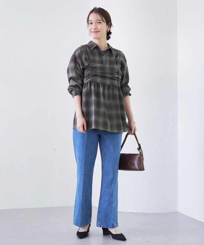 コーエン coen シアーオンブレチェックギャザーキャミソール （NAVY） NAVY
