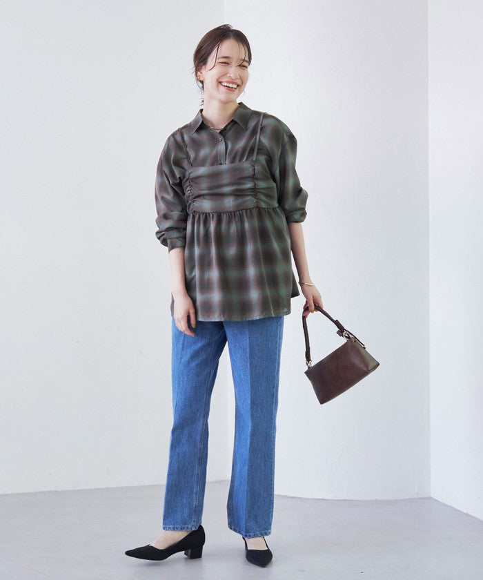 コーエン coen シアーオンブレチェックギャザーキャミソール （NAVY） NAVY
