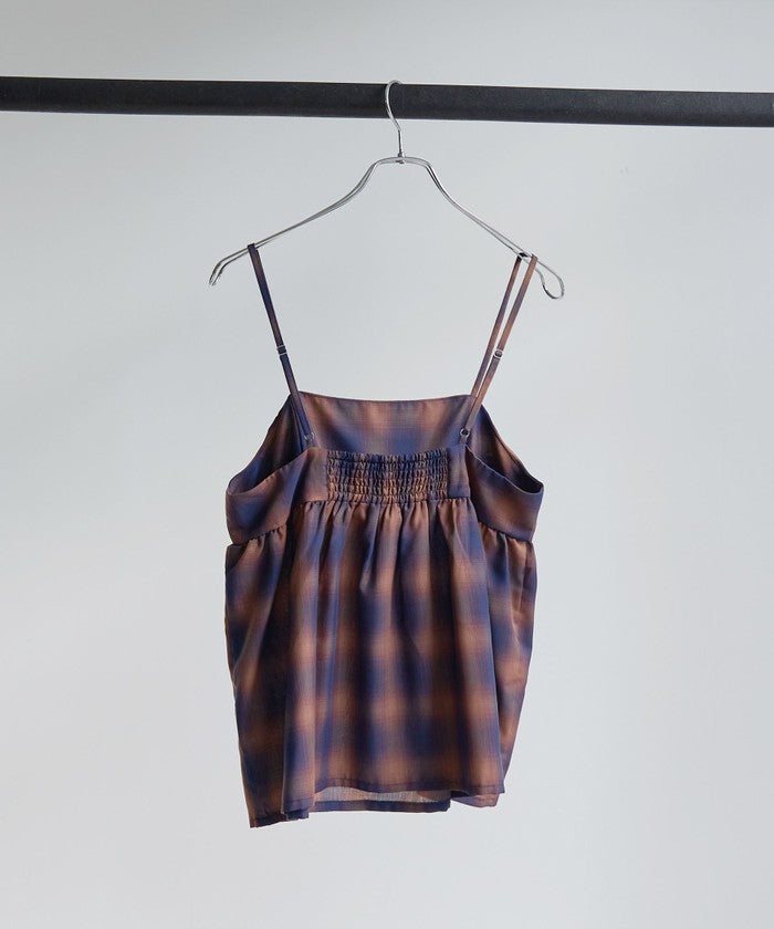シアーオンブレチェックギャザーキャミソール NAVY