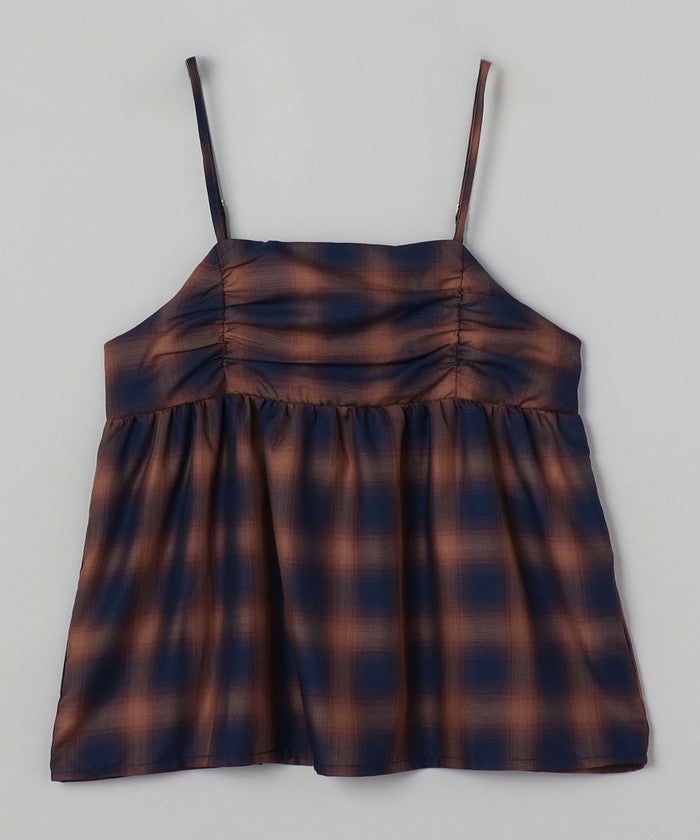 シアーオンブレチェックギャザーキャミソール NAVY