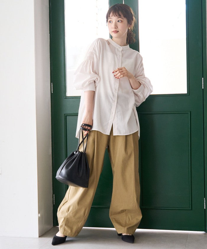 ピンタックバンドカラーブラウス DK.GRAY