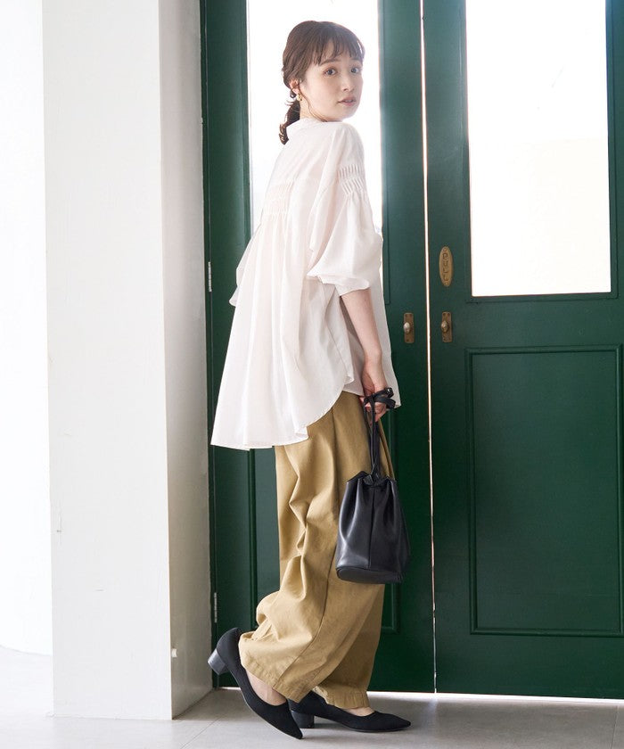 ピンタックバンドカラーブラウス DK.GRAY