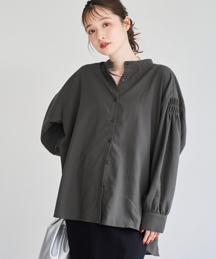 ピンタックバンドカラーブラウス DK.GRAY