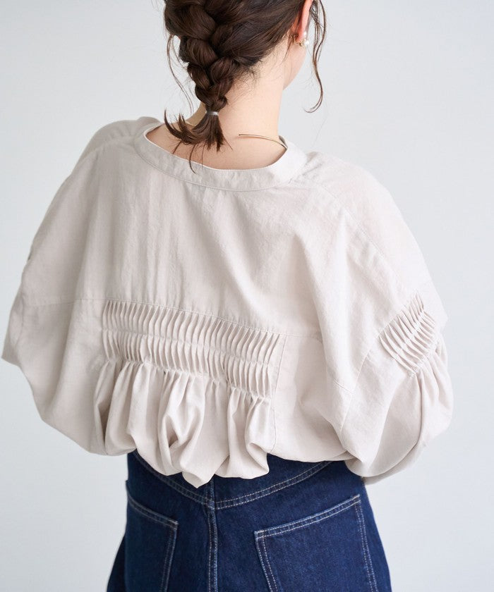 ピンタックバンドカラーブラウス DK.GRAY