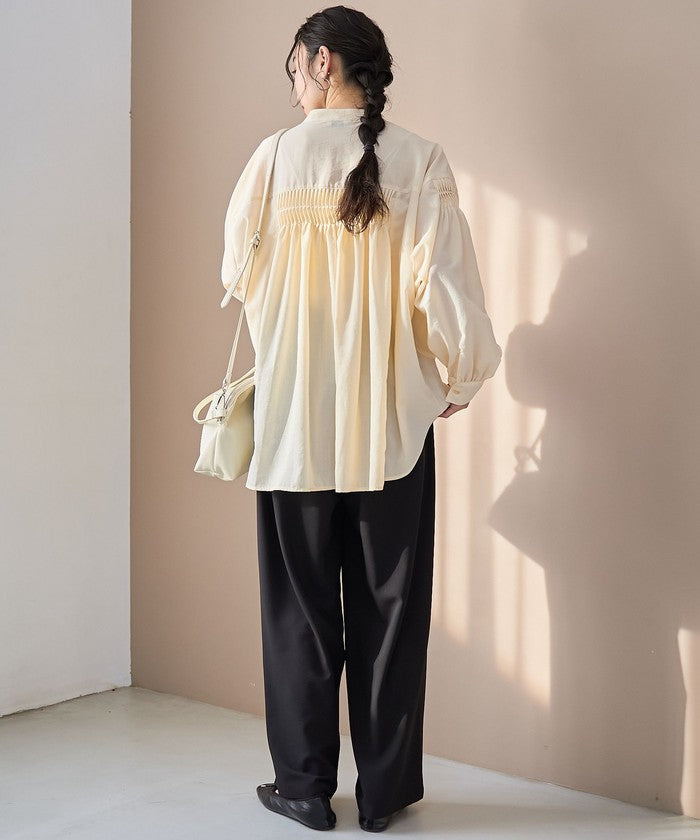 ピンタックバンドカラーブラウス DK.GRAY