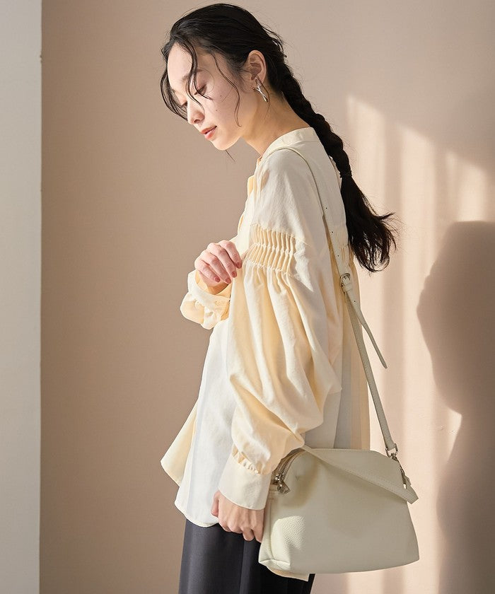 ピンタックバンドカラーブラウス DK.GRAY