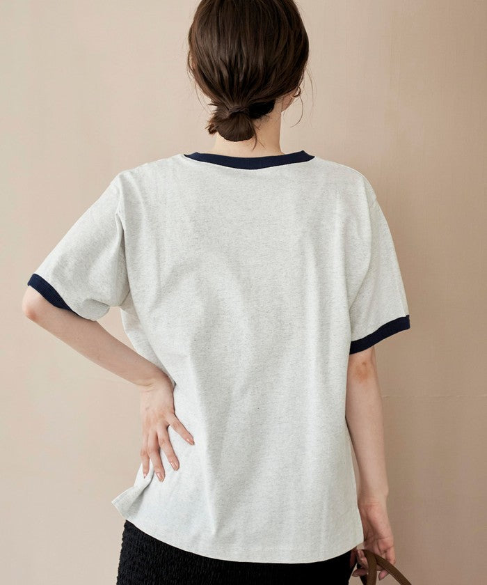 フロッキーロゴプリントリンガーTシャツ LT.GRAY