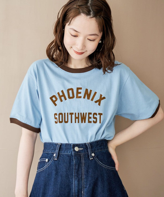フロッキーロゴプリントリンガーTシャツ LT.GRAY