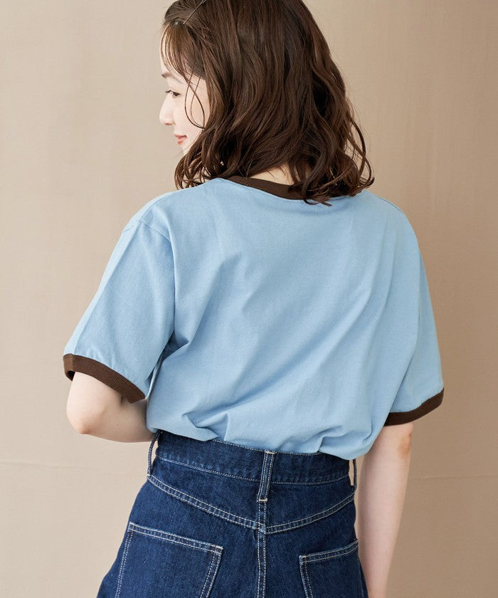 フロッキーロゴプリントリンガーTシャツ LT.GRAY