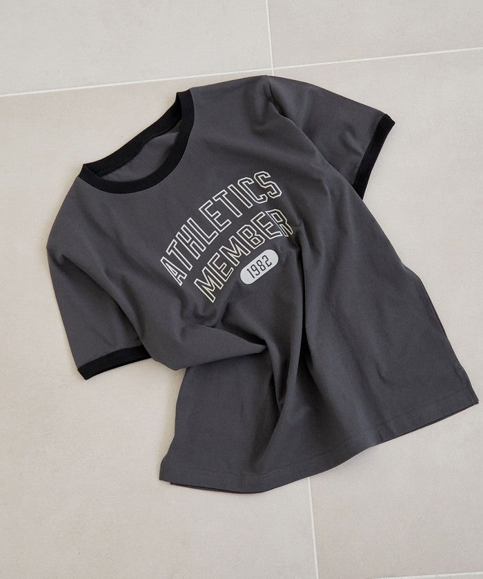 フロッキーロゴプリントリンガーTシャツ DK.GRAY